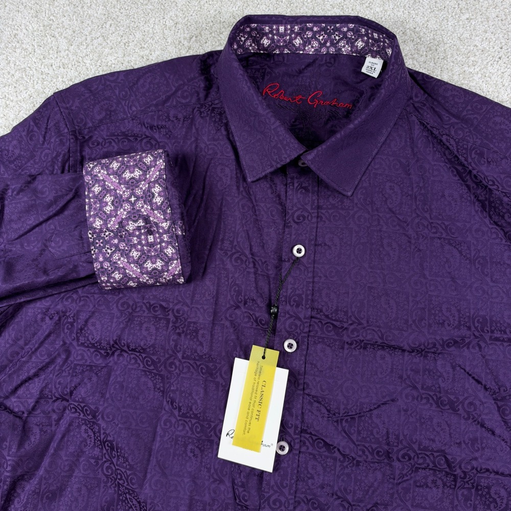 Robert Graham Windsor Shirt Mens 2XL Berry Purple Paisley Jacquard RF121191CF